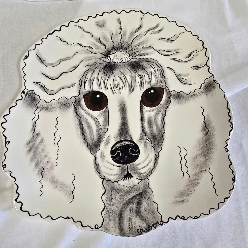 Dogs By Nina Lyman White Poodle‎ Ceramic Serving Platter Tray Art Scalloped Rare